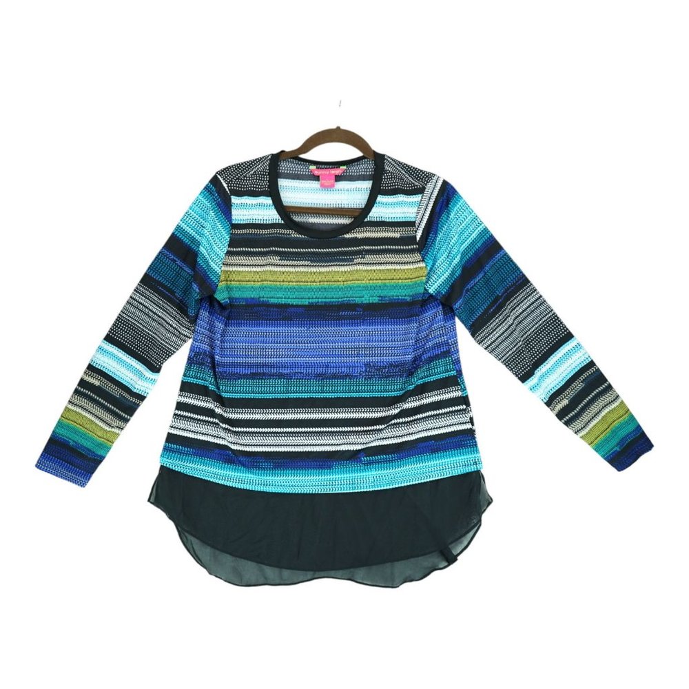 Sunny Leigh Tunic Colorful Stripe Sheer Chiffon Hem Size Large Women's Made USA